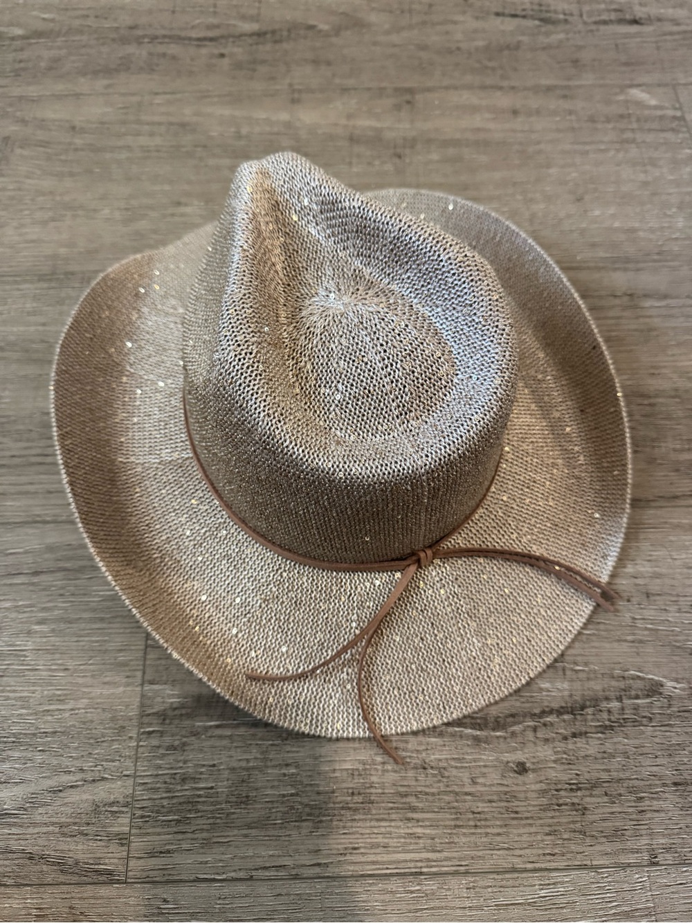NEW Without Tags | Anthropologie Beige Straw Fedora with Brown Leather Tie